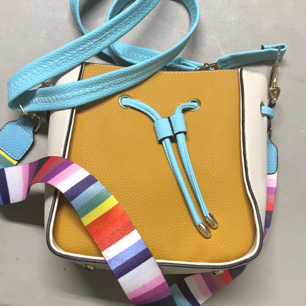 Fun Rainbow Strap Tote to Shoulder Bag Vegan Leather